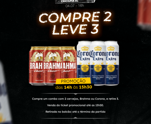 Compre 2, leve 3: Criciúma terá promoção de cervejas no duelo contra o Sport