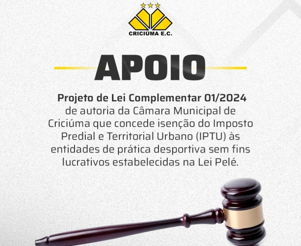 Criciúma apoia projeto de Lei Complementar 01/2024