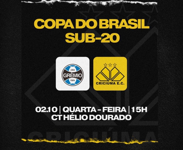 Criciúma enfrenta Grêmio pela Copa do Brasil Sub-20