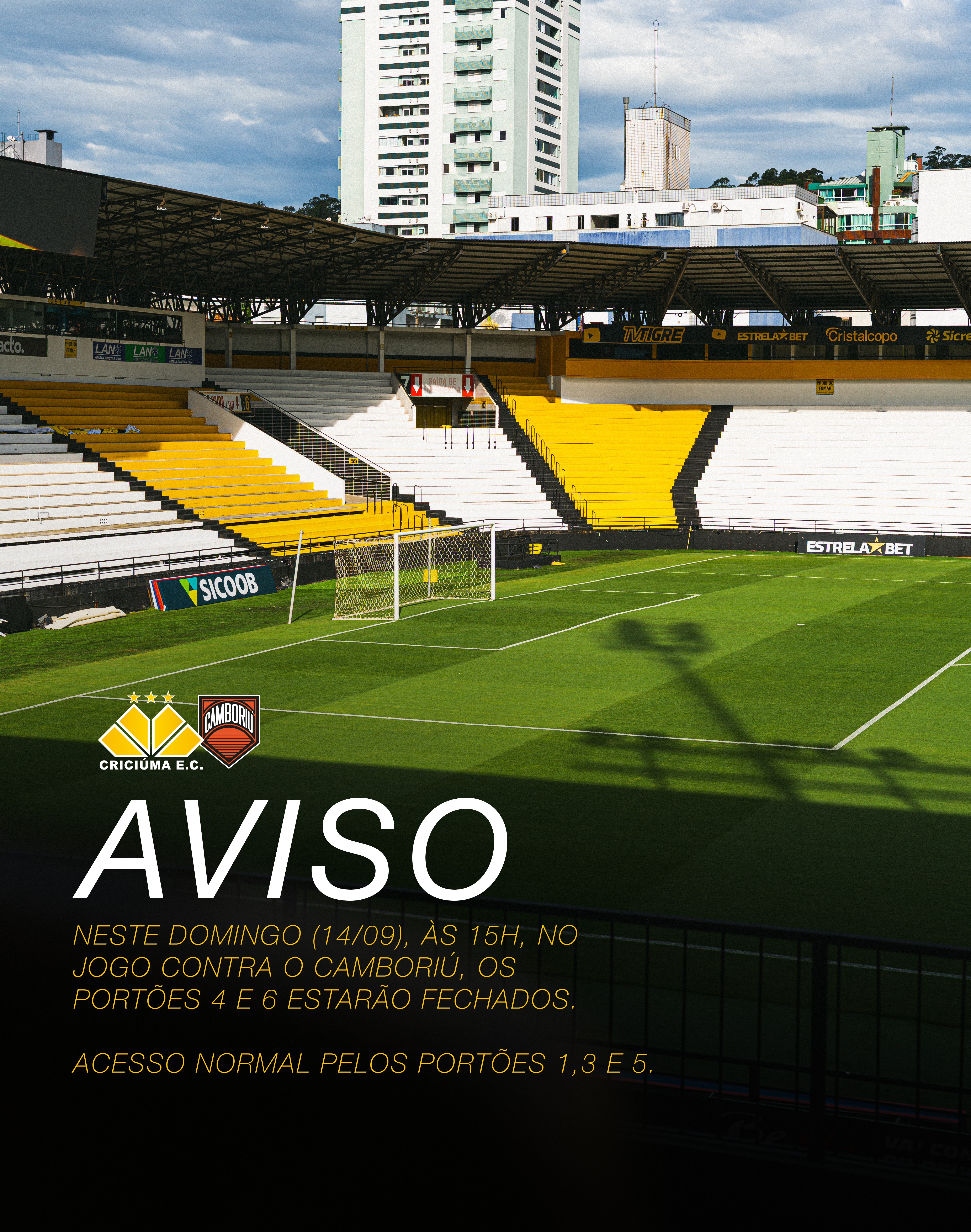 Criciúma informa alteração no acesso ao estádio neste domingo pela Copa SC