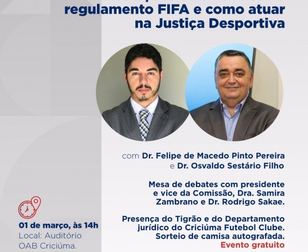 Representante jurídico do clube palestra na OAB Criciúma