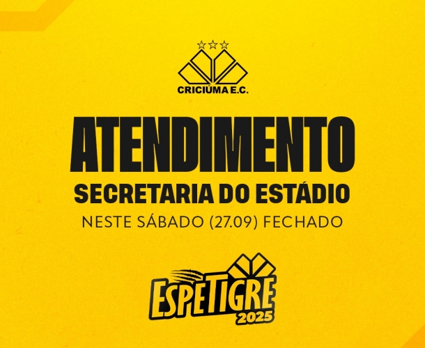 Secretaria do Criciúma estará fechada nesse sábado